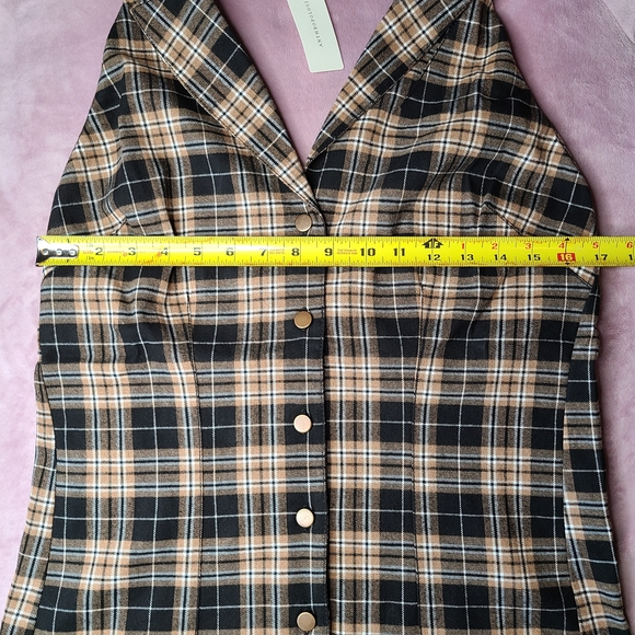 Anthropologie Pilcro Black and Tan Plaid Halter Backless Blouse - Picture 10 of 14